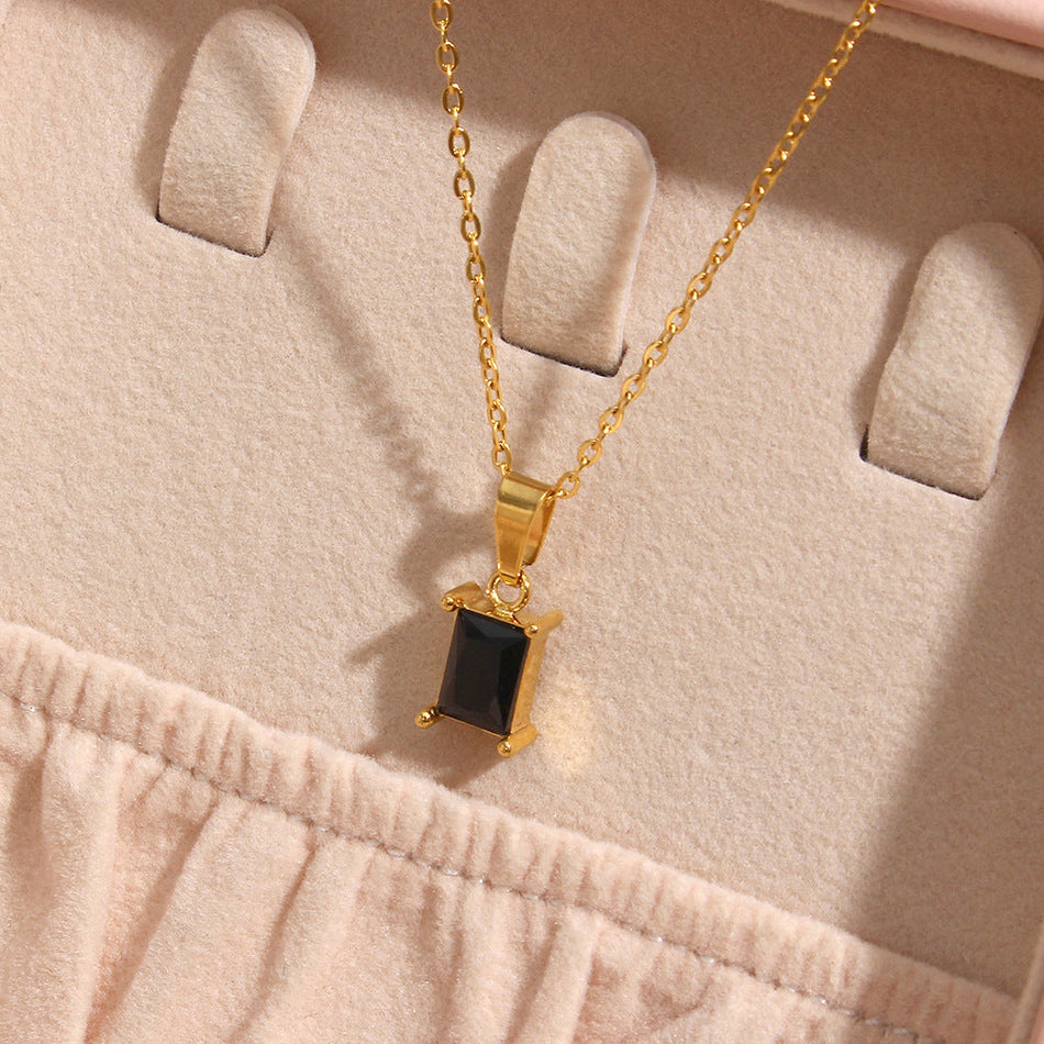 Stainless Steel Square Zircon Pendant Necklace for Women