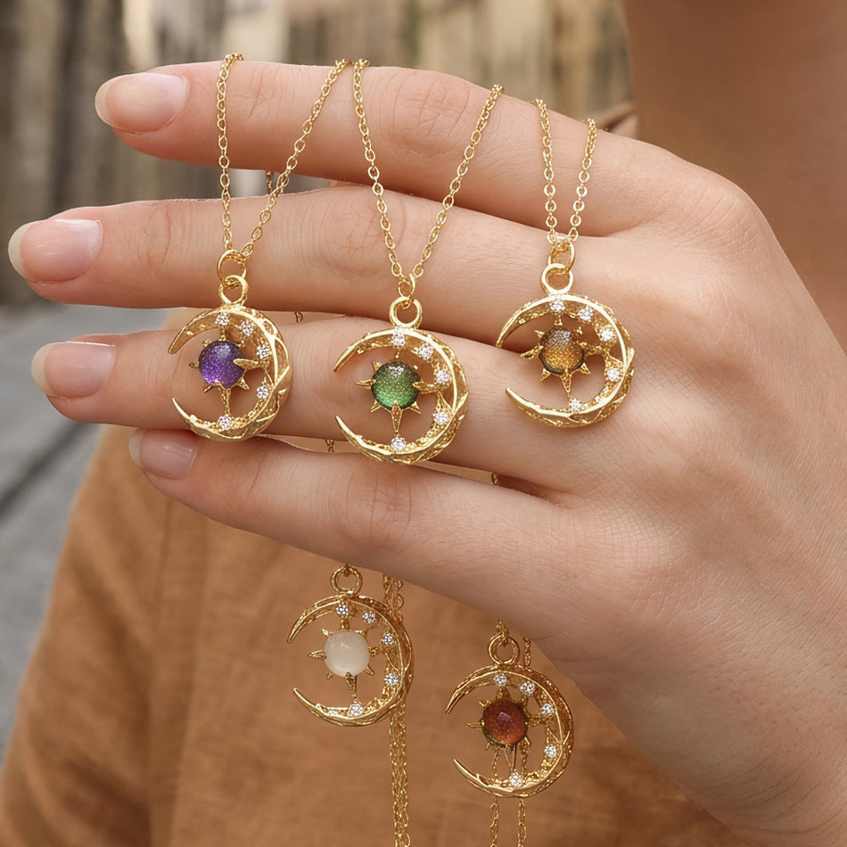 Dream Star Moon Zircon Pendant Necklace for Women