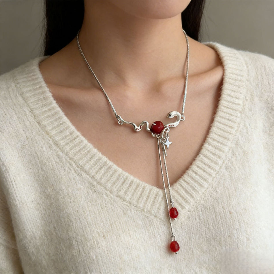 Silver Zodiac Snake Pendant Necklace for Women
