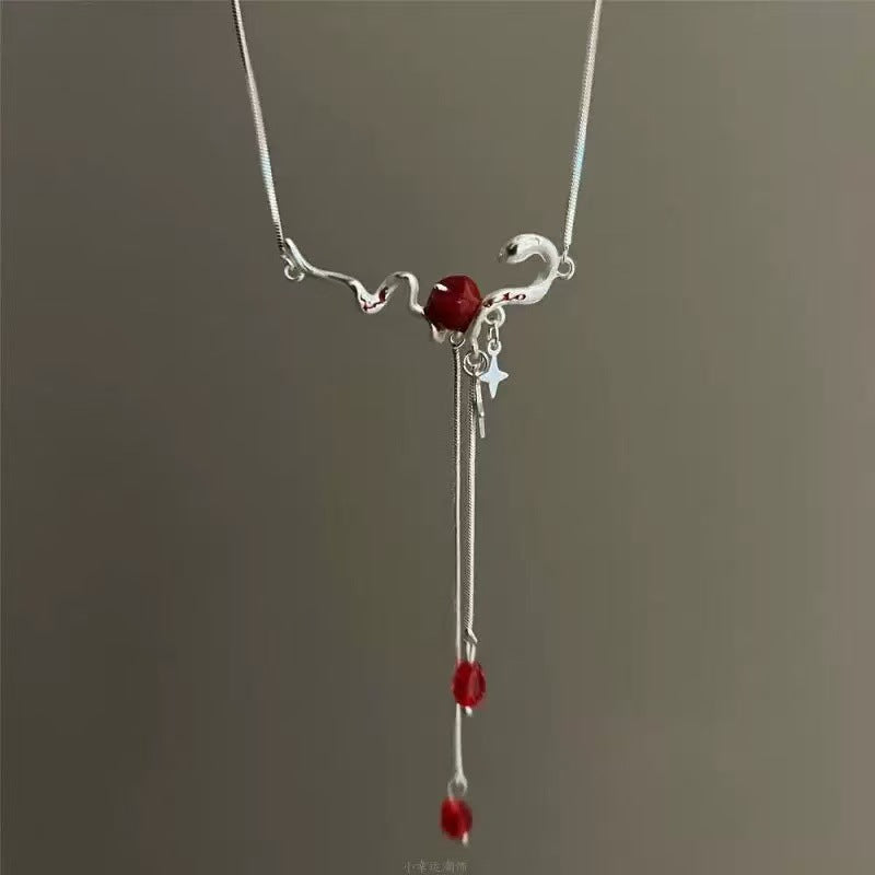 Silver Zodiac Snake Pendant Necklace for Women