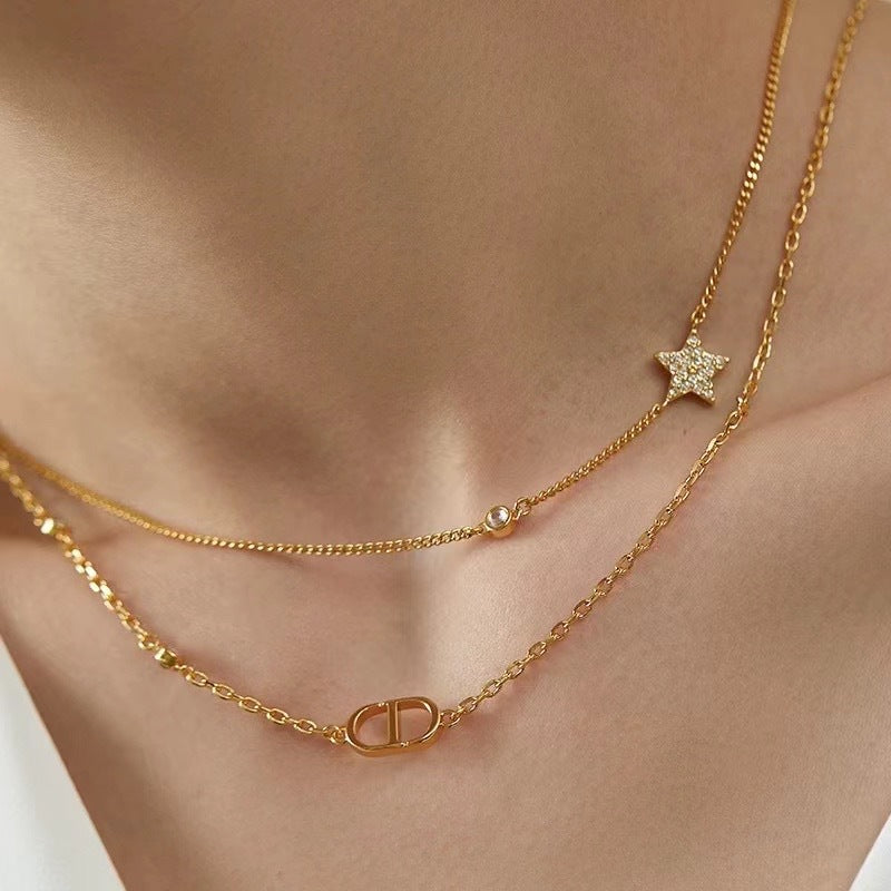 Double Layer Star Pendant Clavicle Necklace for Women