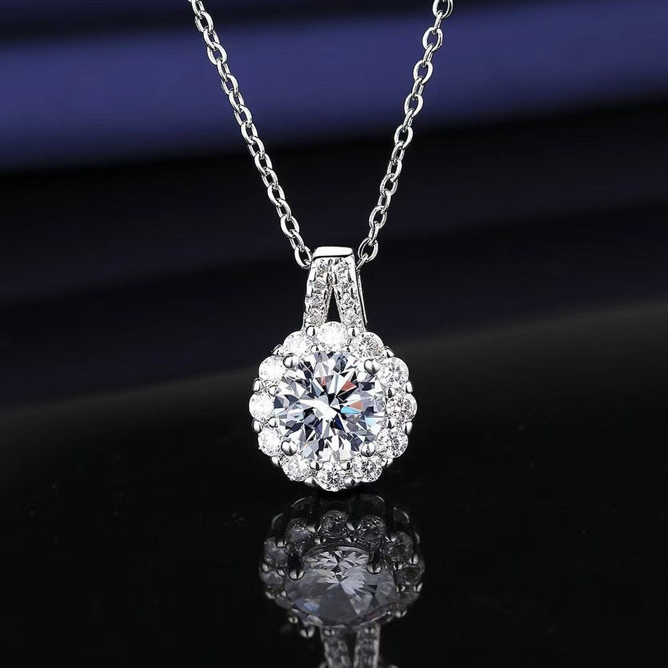 Round Moissanite Style Pendant Clavicle Necklace for Women