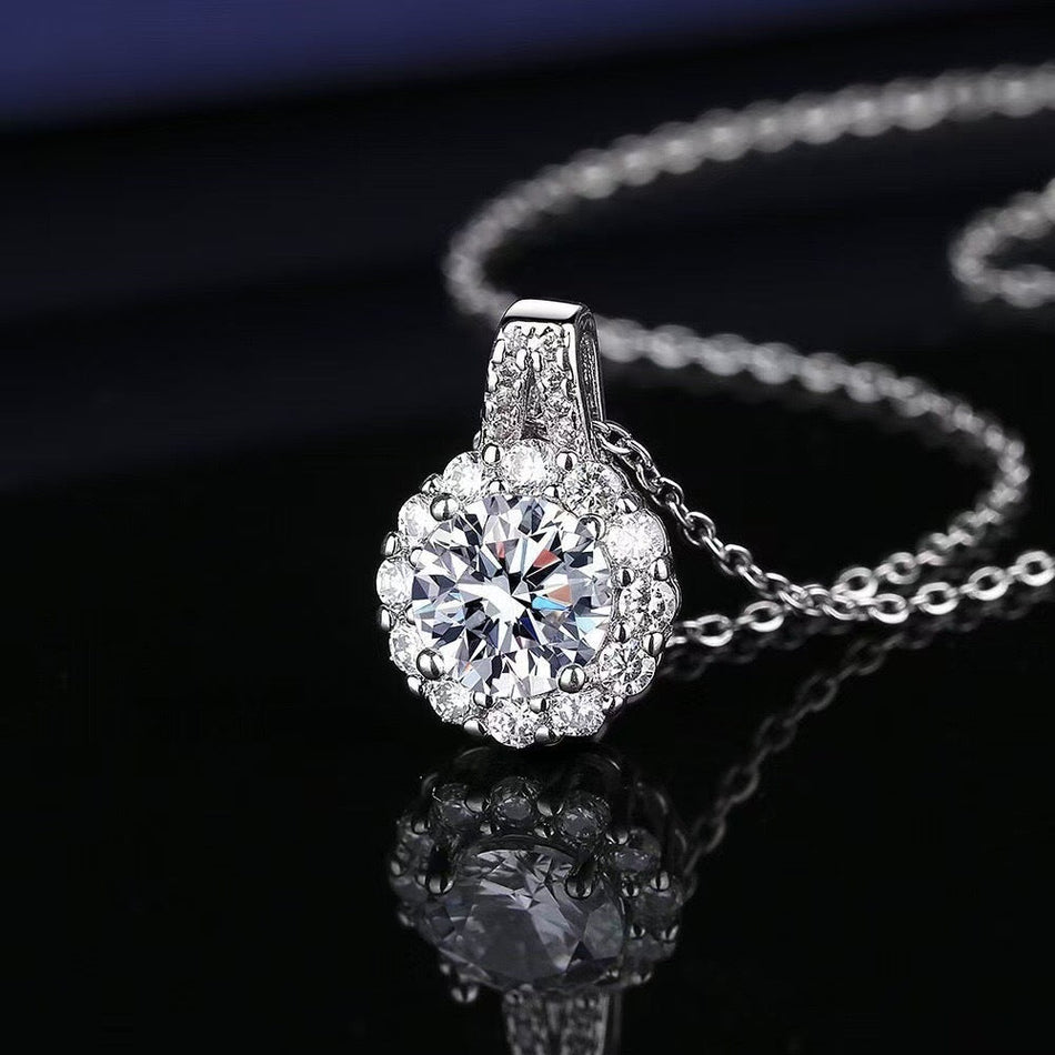 Round Moissanite Style Pendant Clavicle Necklace for Women