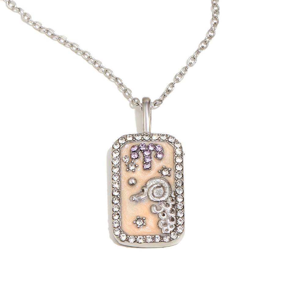 18K Gold Plated Zodiac Square Pendant Necklace for Women