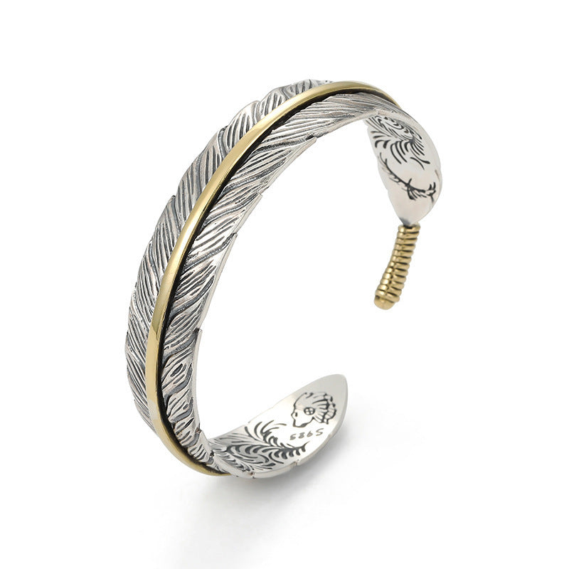 Men's Retro Feather Bracelet with Tang Pattern Design