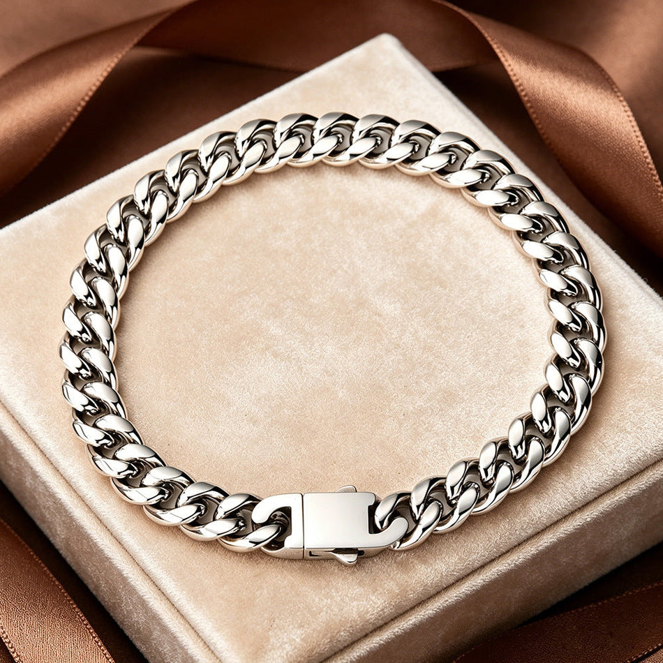 Men's Stainless Steel Cuban Chain Bracelet with Smooth Clasp