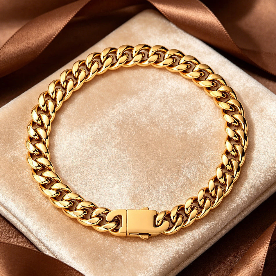 Men's Stainless Steel Cuban Chain Bracelet with Smooth Clasp