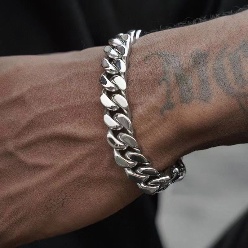 Men's Titanium Steel Cuban Chain Bracelet Hip Hop Style