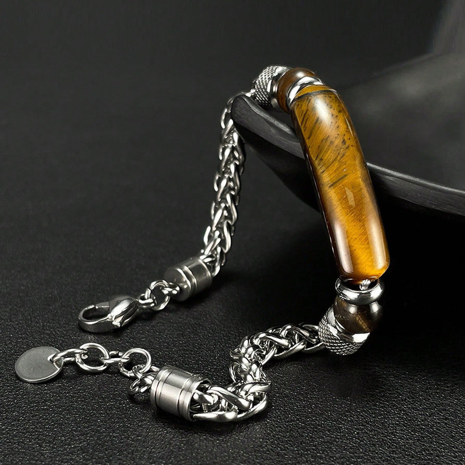 Men's Tiger Eye Stone Cuban Chain Stainless Steel Bracelet