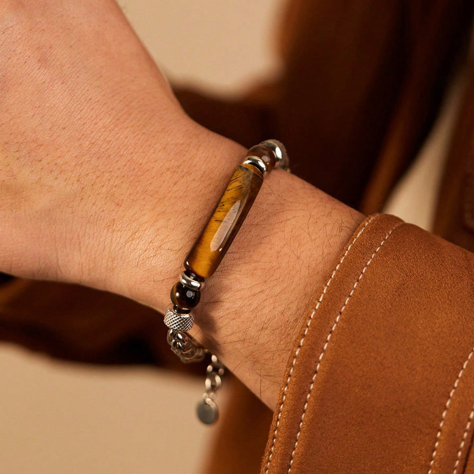 Men's Tiger Eye Stone Cuban Chain Stainless Steel Bracelet
