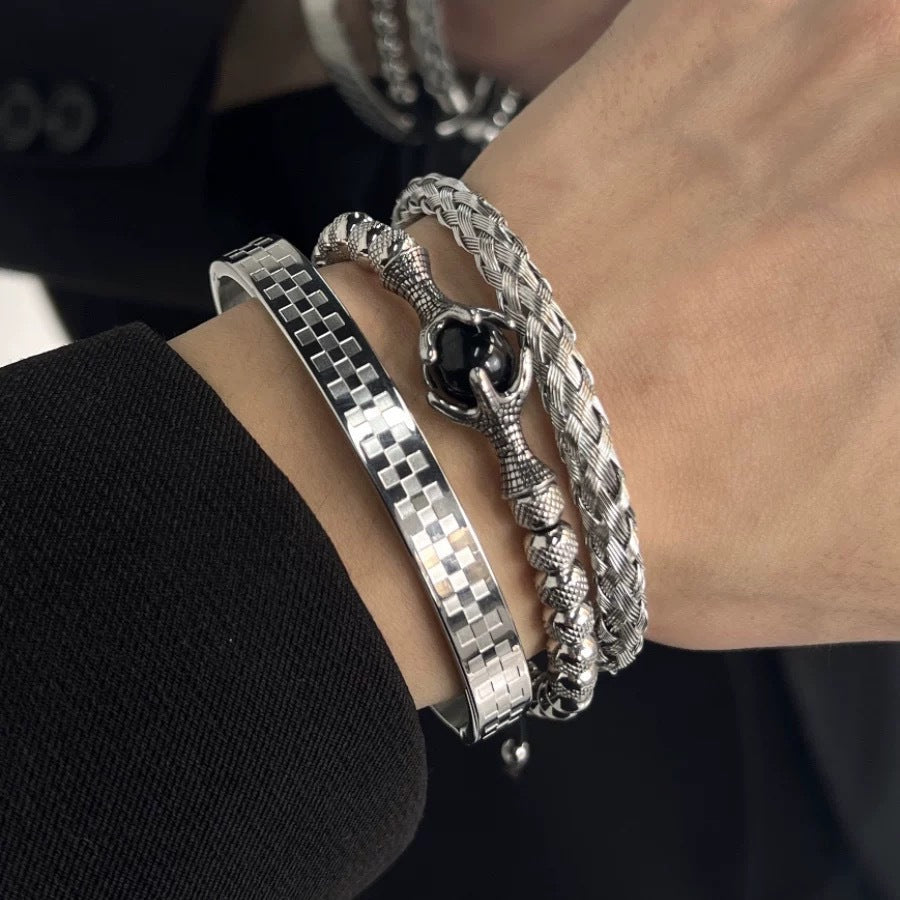 Men's Braided Titanium Steel Open Cuff Bracelet
