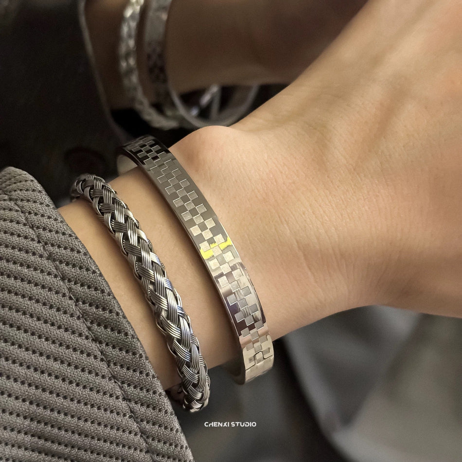 Men's Braided Titanium Steel Open Cuff Bracelet