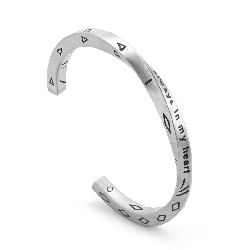 Men's Viking Titanium Steel Open Cuff Bracelet with Letter Design