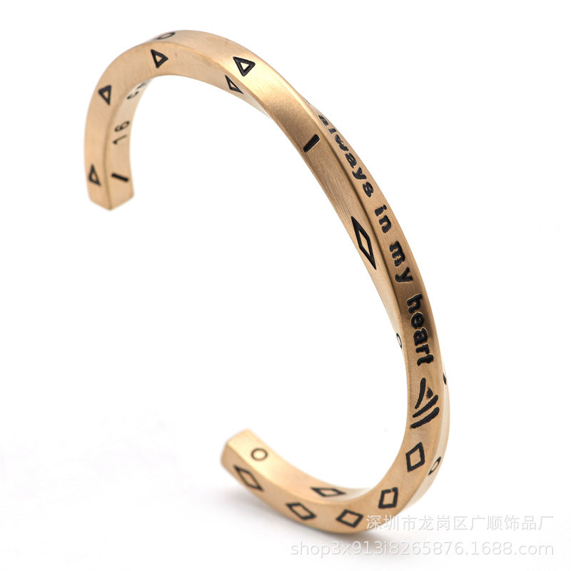 Men's Viking Titanium Steel Open Cuff Bracelet with Letter Design
