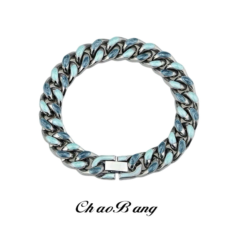 Starry Sky Blue Titanium Steel Cuban Chain Bracelet