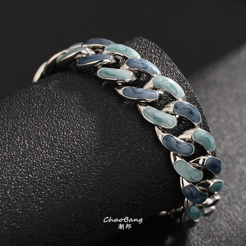 Starry Sky Blue Titanium Steel Cuban Chain Bracelet