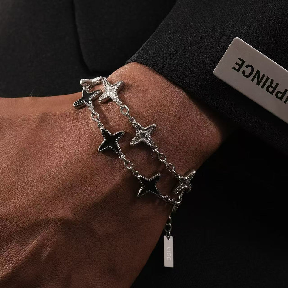 Men's Four-Pointed Star Titanium Steel Stackable Bracelet