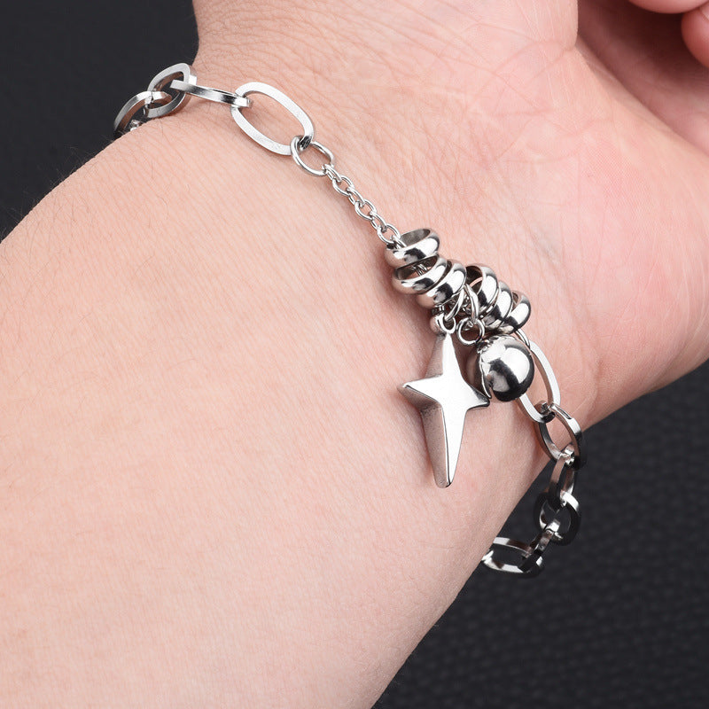 Titanium Steel Cross Star Ball Bracelet for Men