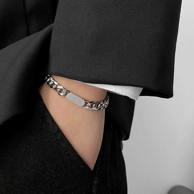 Men's Titanium Steel Cuban Chain Bracelet with Punk Style
