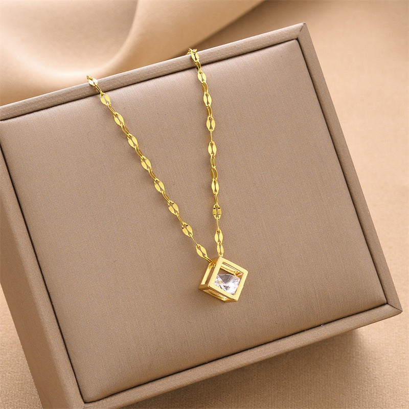 Hollow Square Zircon Clavicle Necklace for Women
