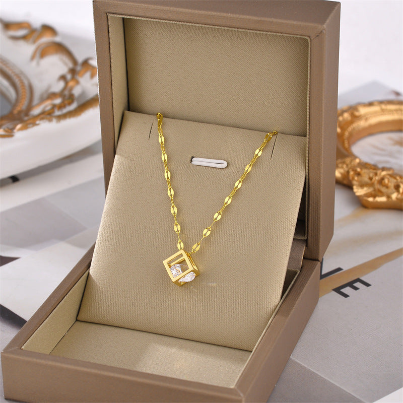 Hollow Square Zircon Clavicle Necklace for Women