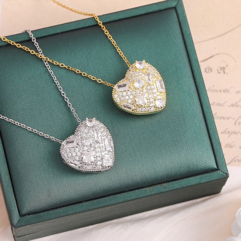 Gold Plated Zircon Heart Pendant Necklace for Women