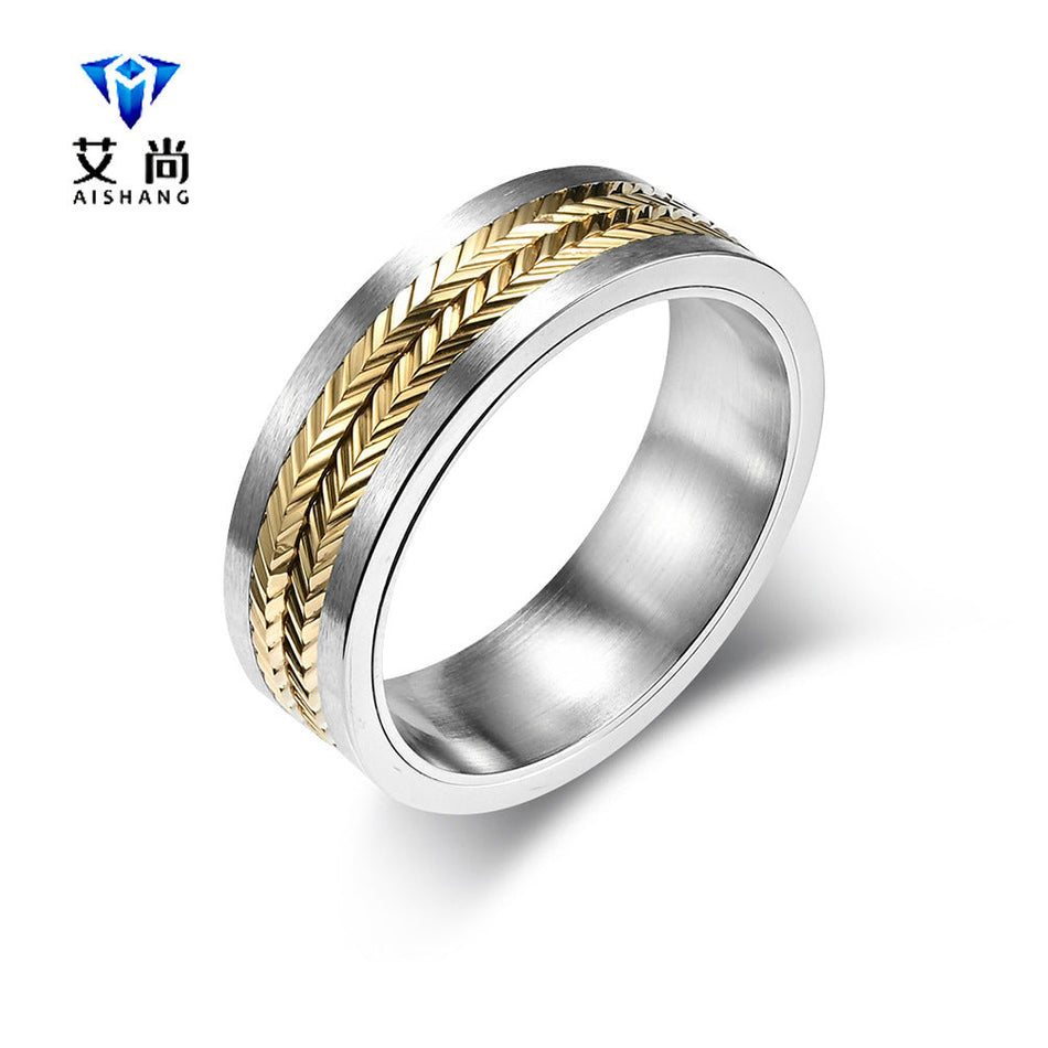 Wheat Pattern Rotating Titanium Steel Ring for Men