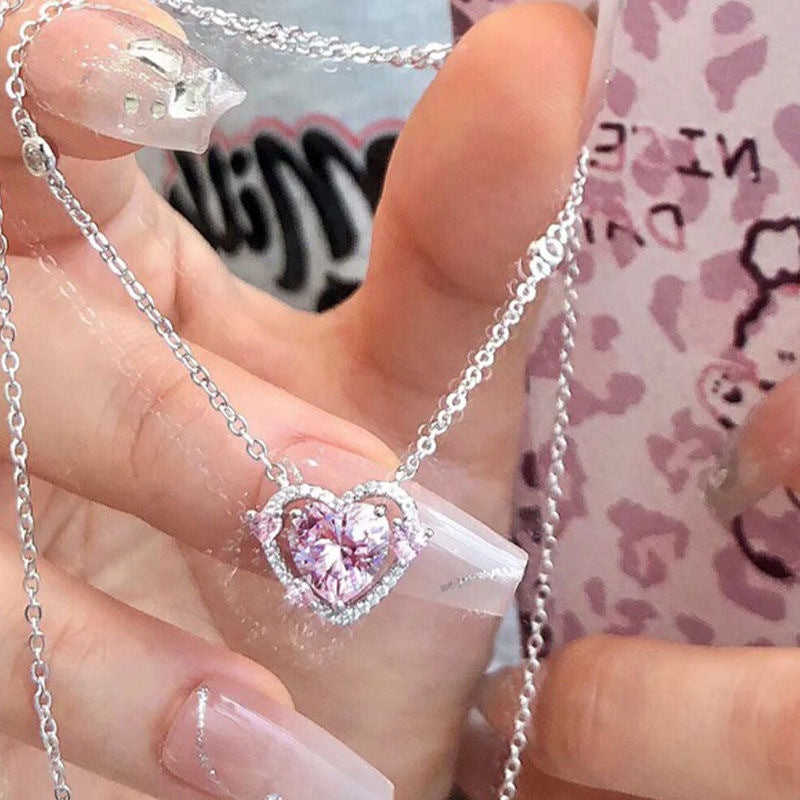 Guardian Heart Pink Pendant Clavicle Necklace for Women