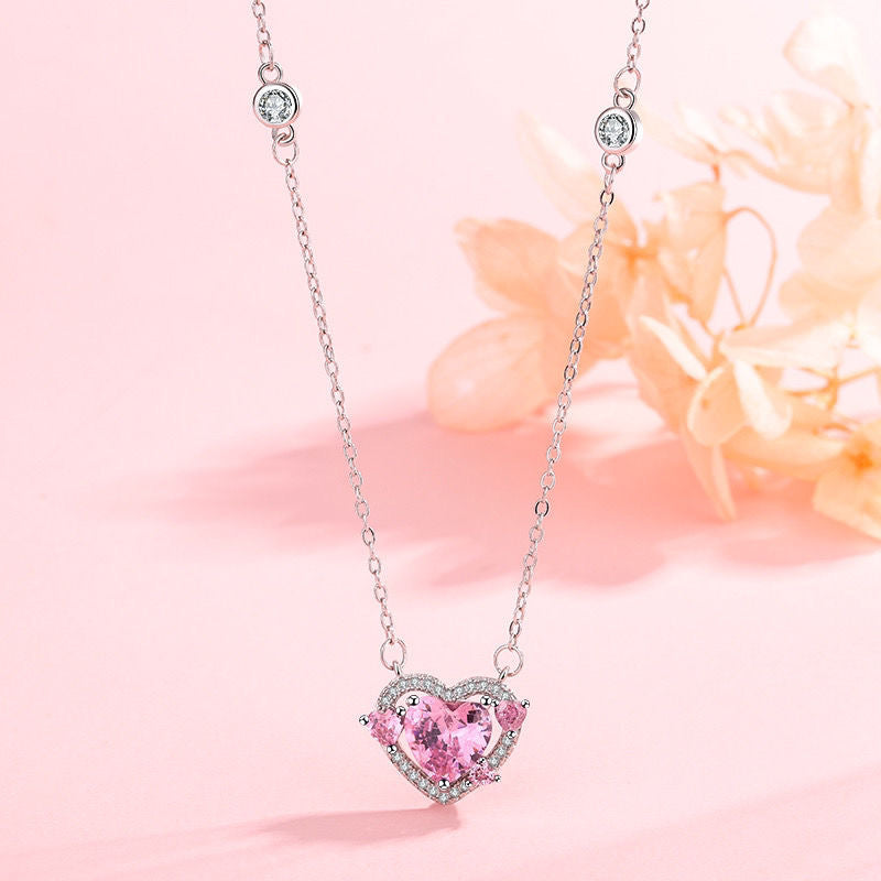 Guardian Heart Pink Pendant Clavicle Necklace for Women