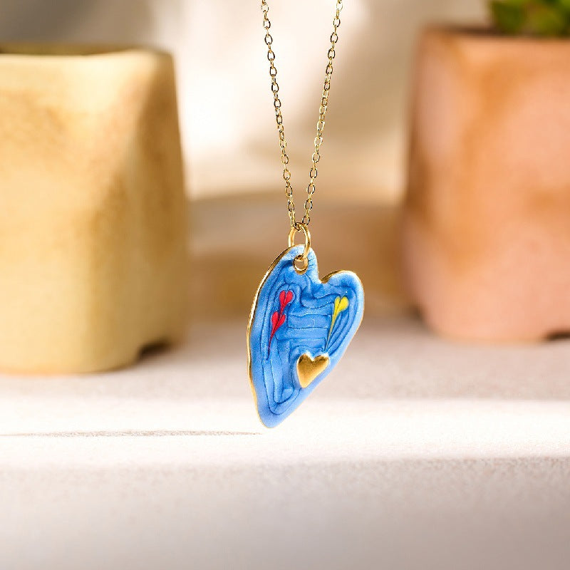 Colorful Enamel Heart Flower Pendant Necklace for Women