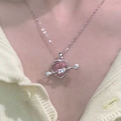 Pink Cupid Heart Pendant Clavicle Necklace for Women