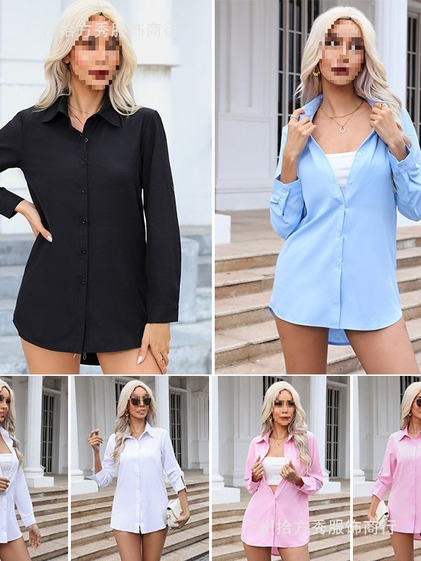 Women's Long Sleeve Pajama Shirt Loose Fit Button Front Sleepwear