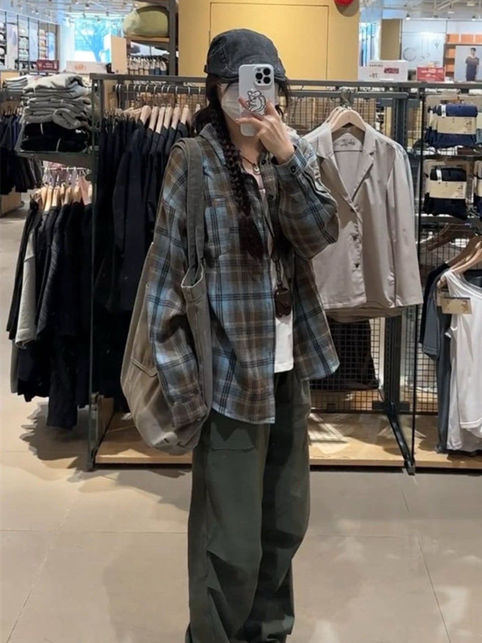 Women's Brushed Plaid Long Sleeve Loose Fit Casual Shirt Jacket