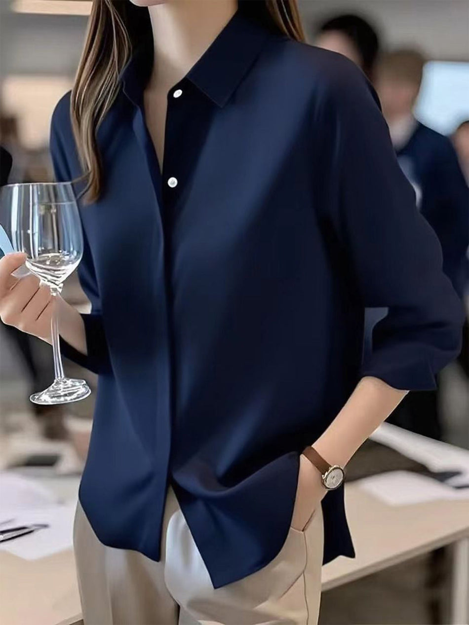 Women's Long Sleeve Stretch Formal Business Shirt Lapel Office