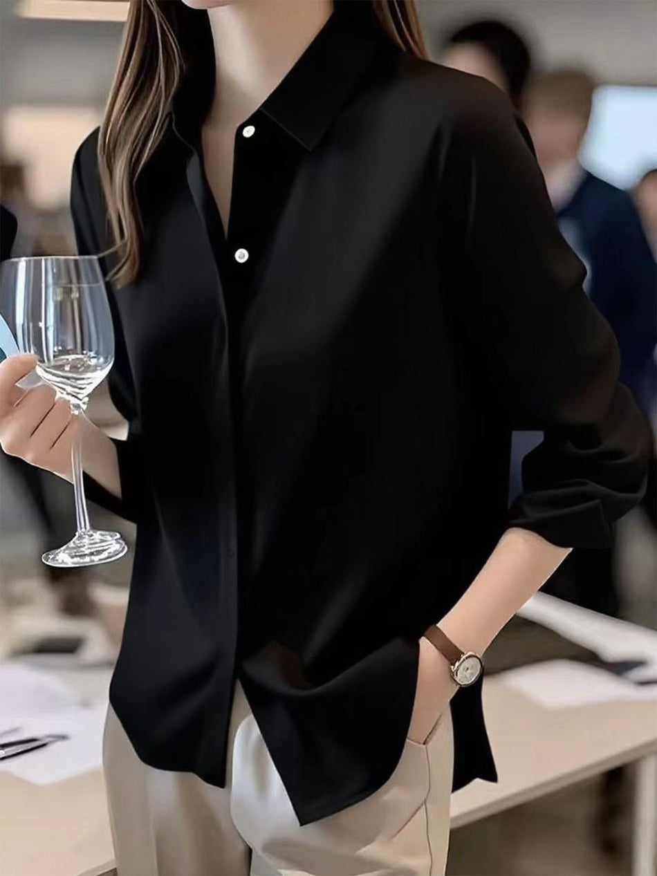 Women's Long Sleeve Stretch Formal Business Shirt Lapel Office