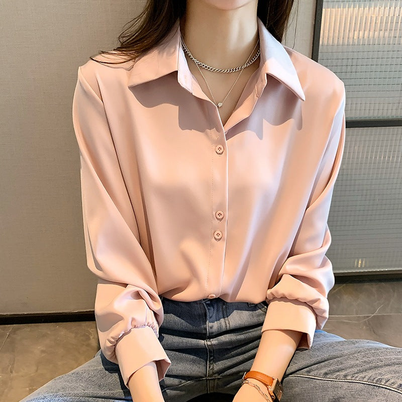 Elegant Women's Loose Chiffon Polo Collar Long Sleeve Shirt