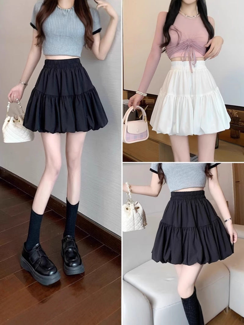Women's High Waist A-Line Bubble Mini Skirt with Lining