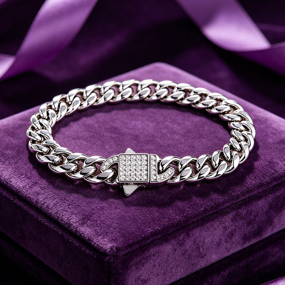 Men's Titanium Steel Miami Cuban Chain Zircon Bracelet
