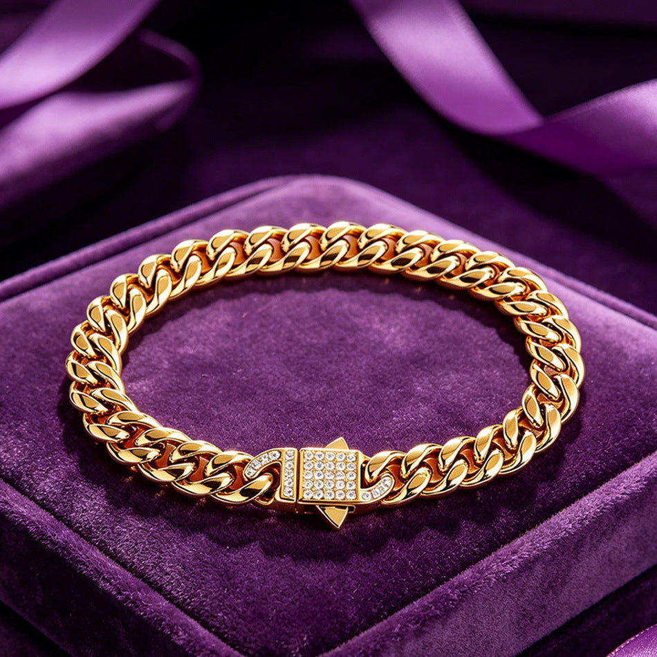 Men's Titanium Steel Miami Cuban Chain Zircon Bracelet