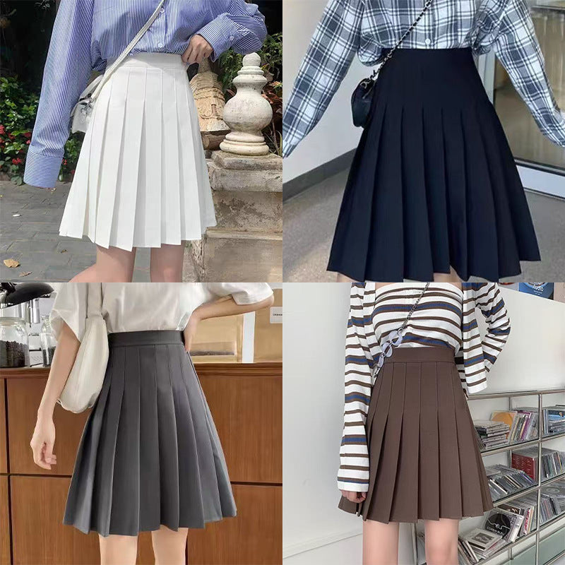 Women's High Waist Pleated College Style Midi Skirt with Zipper