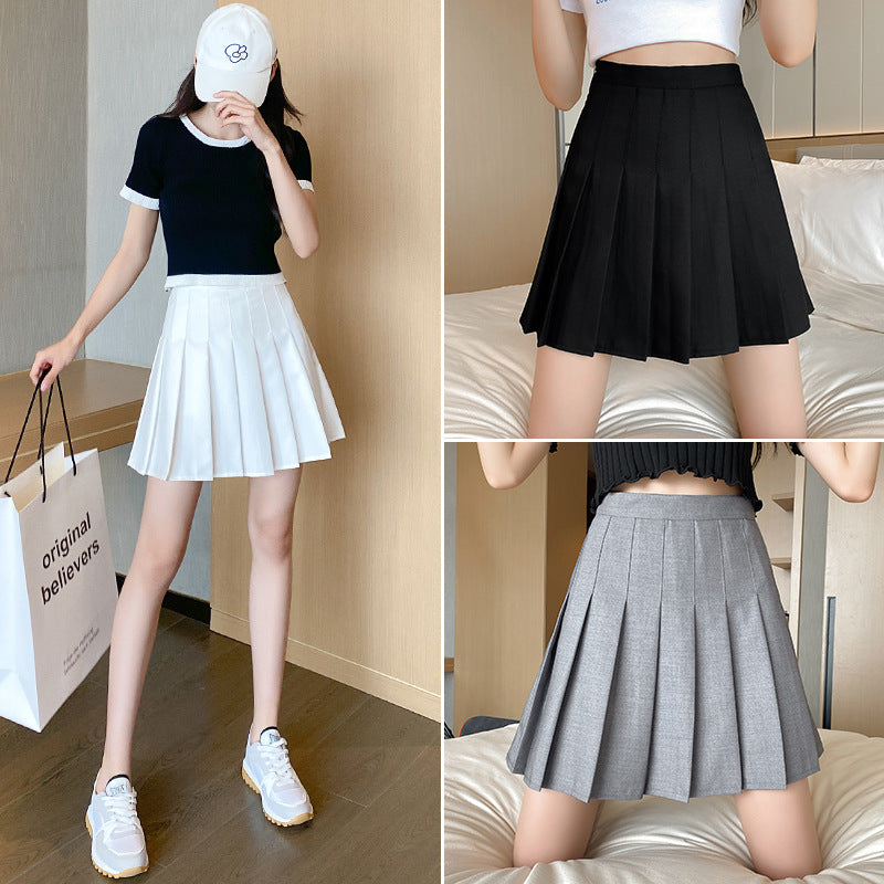 Women's High Waist Pleated College Style Midi Skirt with Zipper