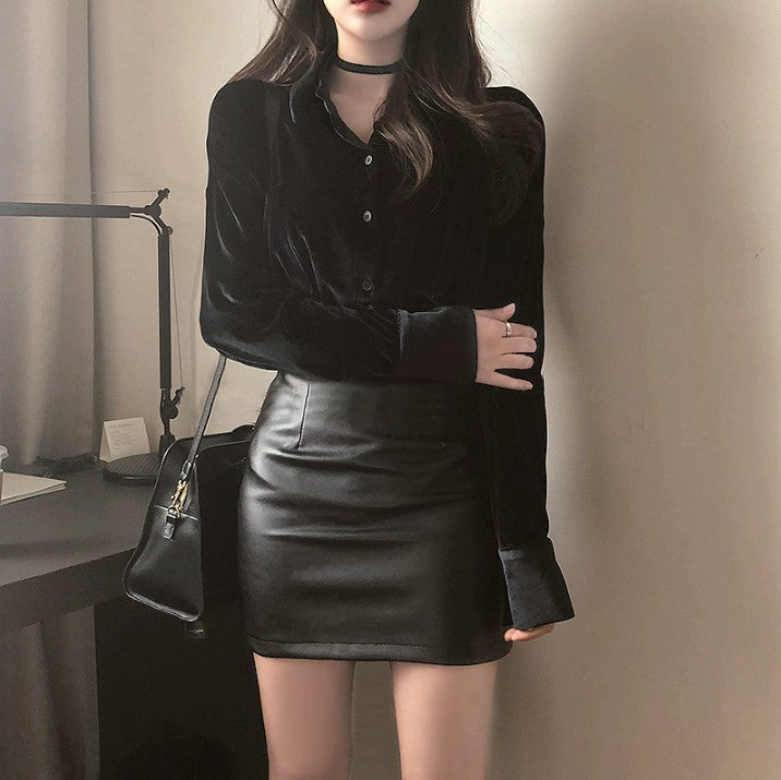 Women's High Waist PU Leather Mini Skirt with Zipper Detail