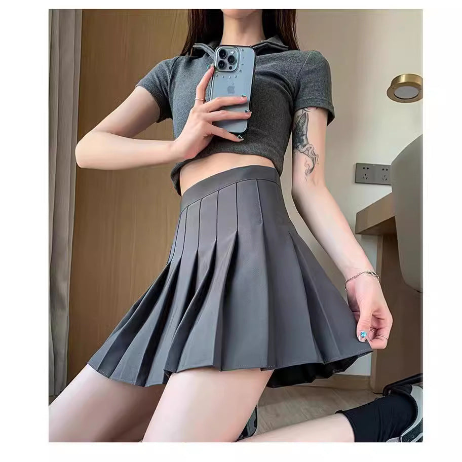 Women's High Waist Pleated A-Line College Style Mini Skirt