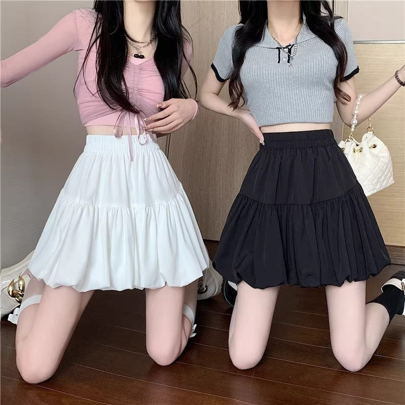 Women's High Waist Embroidered Puff A-Line Mini Skirt