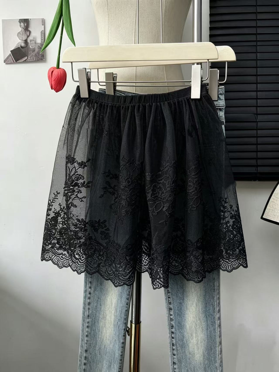 Women's Plus Size Lace Layered Elastic Waist Mini Skirt