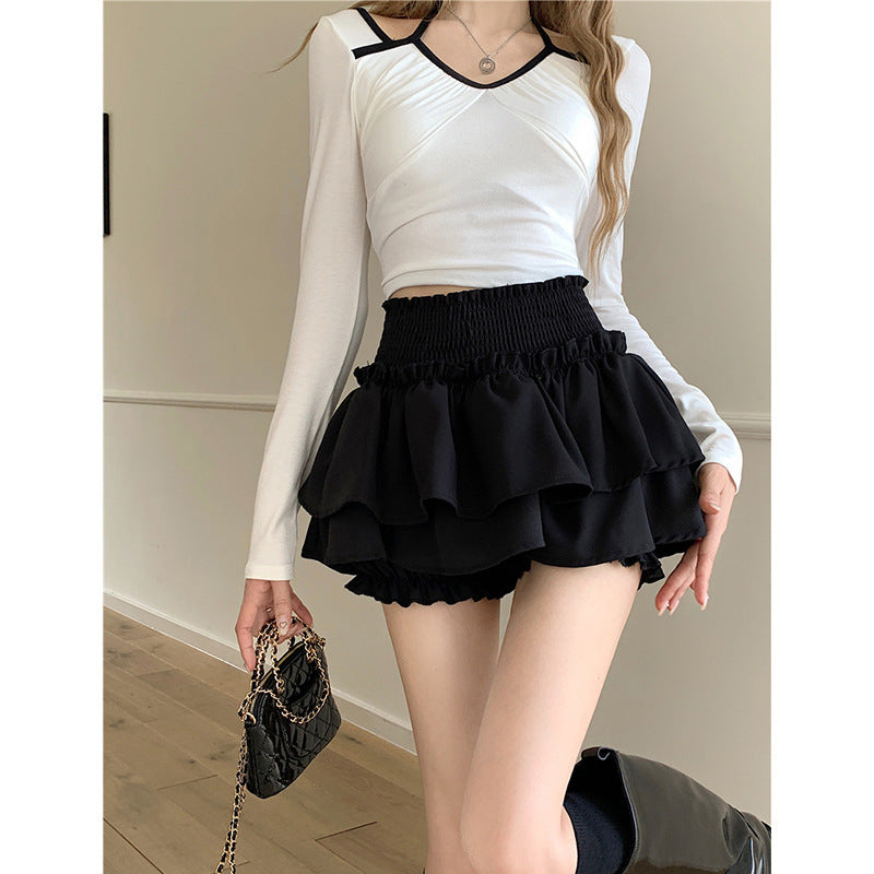 Women's High Waist Ruffle Puff Mini Skirt Ballet Style Design