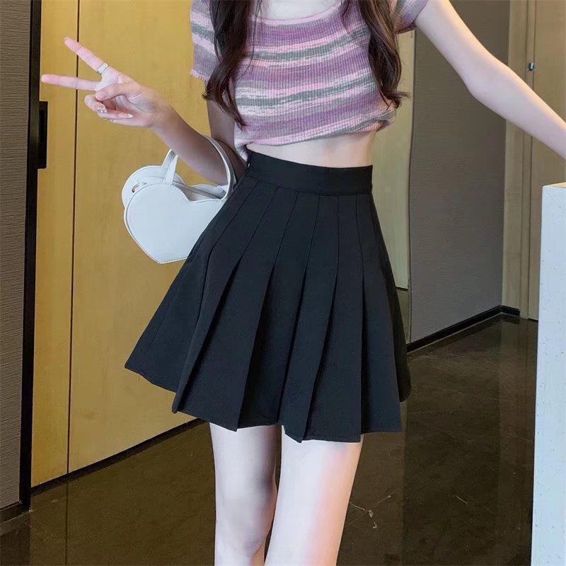Women's High Waist Pleated A-Line Midi Skirt Solid Color Design