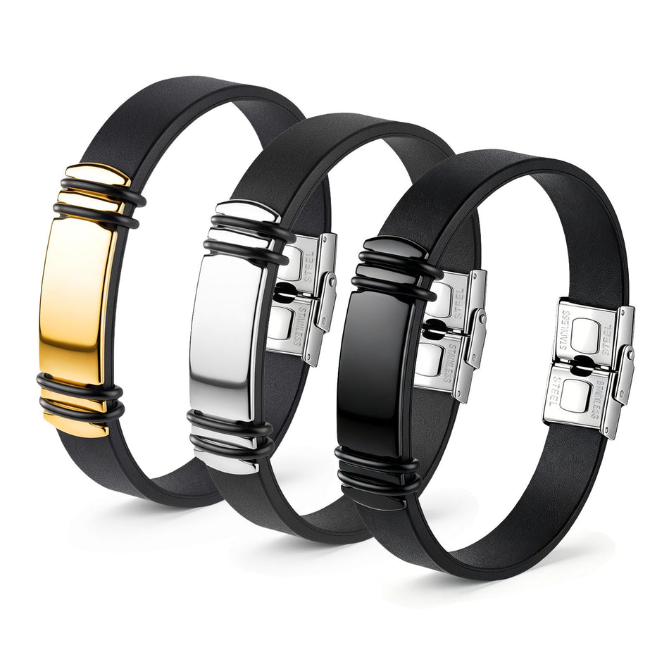 Men's Stainless Steel Buckle Silicone Wristband Engraving