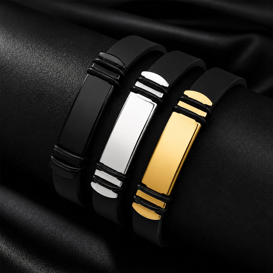Men's Stainless Steel Buckle Silicone Wristband Engraving