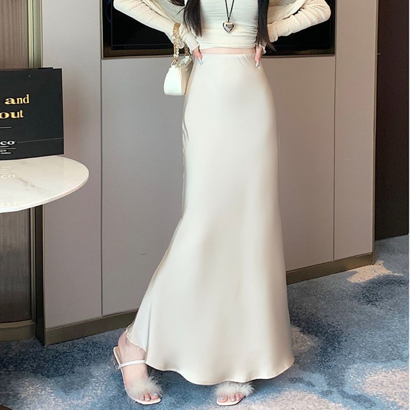 Women's High Waist Draped Fishtail Midi Skirt with Ruffle Detail